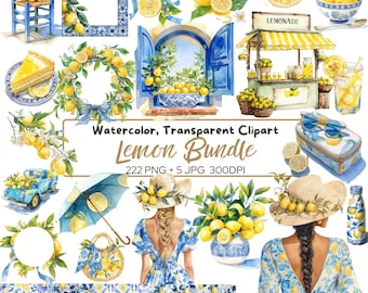 Amalfi citroen aquarel clipart bundel, Italiaanse zomer citrus graphics (digitale download)