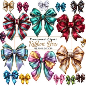 48 PNG elegante strik clipart bundel, satijnen zijde cadeau strikken voor digitaal en print gebruik, feestelijke strik, pastel strik, meisje clipart