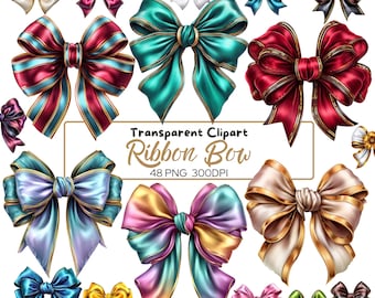 Satin Silk Ribbon Bow Clipart Bundle: Elegant PNG Graphics (Digital Download