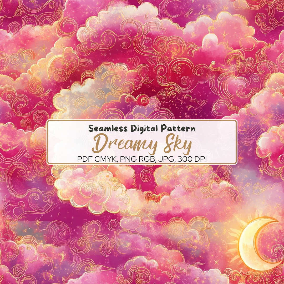 Dreamy Celestial Seamless Pattern | Pink and Gold Swirling Clouds With ...