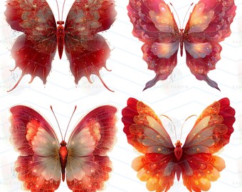 Red Lace Butterfly Clipart Bundle: Ethereal PNG Illustrations