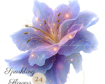 Gold Flower Clipart: Sparkling Floral PNG Images for Sublimation (Digital Download)