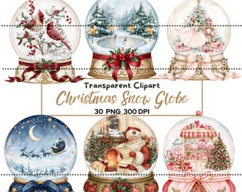 Christmas Snow Globe Clipart Bundle, Vintage Snow Globe PNG, Victorian Christmas Clip Art, Winter Holiday Sublimation, Festive Decorations