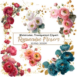 30 png-ranonkelbloem clipart, rode bordeaux gouden bruiloft bloemen, aquarel bloemenrand, rood en goud, rood goud witte hoekranden