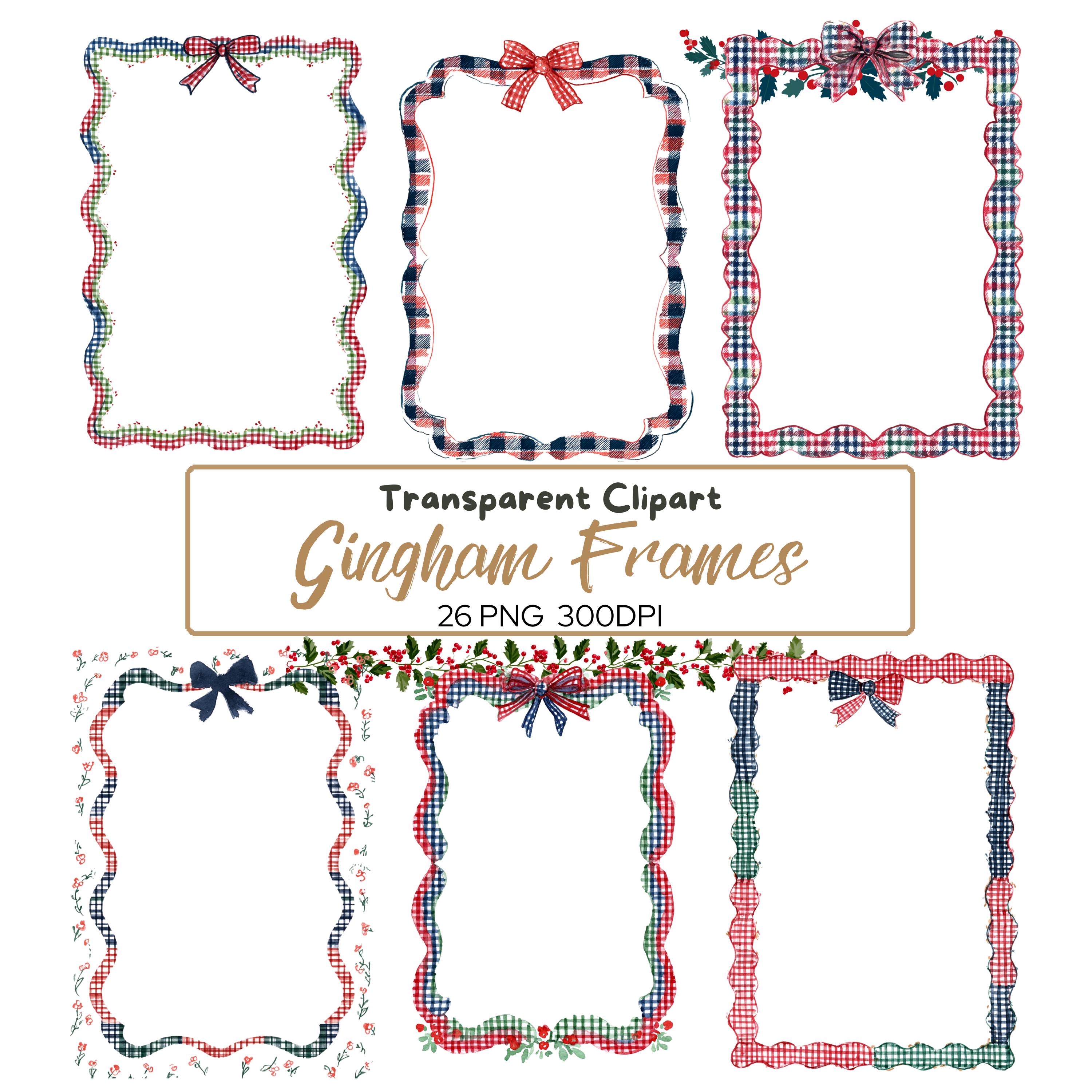 26 PNG Gingham Watercolor Style Frames Clipart Bundle, Transparent ...