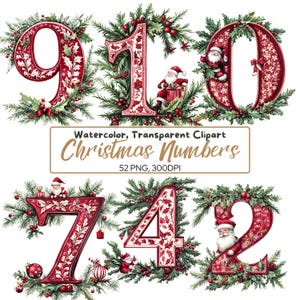52 PNG, beleuchtete Weihnachtszahlen Bundle-Kartenclipart, Weihnachtscliparts, kommerzielle Nutzung, digitaler Download (300 dpi)