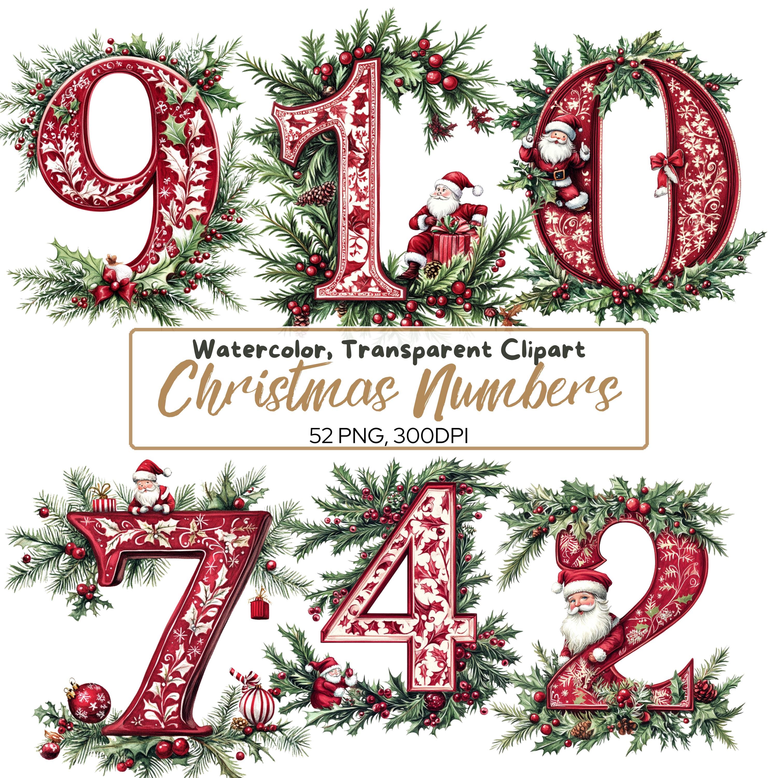 52 PNG, Illuminated CHRISTMAS Numbers Bundle Card Clipart, Christmas Clipart, Commercial Use, Digital Download (300 dpi)