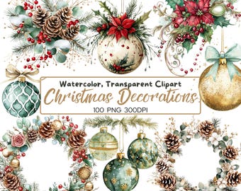 100 PNG Classic Christmas Decorations Clipart | Vintage Holiday Ornaments | Digital Download for Crafts & DIY Projects, Christmas arrangment