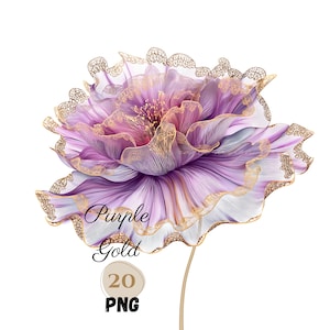 20 PNG LILA - Rose Gold Abstrakte BLUMEN Clip-Arts, Goldener Umriss, Goldene Spitzenblumen, Lila Blumen, Blume Clipart, Fee illustriert
