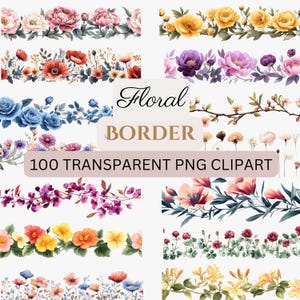 100 PNG Kwiatowa GRAFIKA, Clipart kwiatowy, Bezszwowa granica kwiatowa, Przezroczysty clipart dzikich kwiatów, ramka dzikich kwiatów, sublimacja, kwiat, lilia