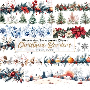 32 png-kerstgrens clipart – Feestelijke vakantieranden met transparante achtergrond voor kaarten, uitnodigingen en knutsels, kerstversieringen