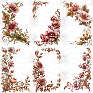 30 PNG Rose Gold Floral Frame Clipart, Decorative Corners and Borders ...