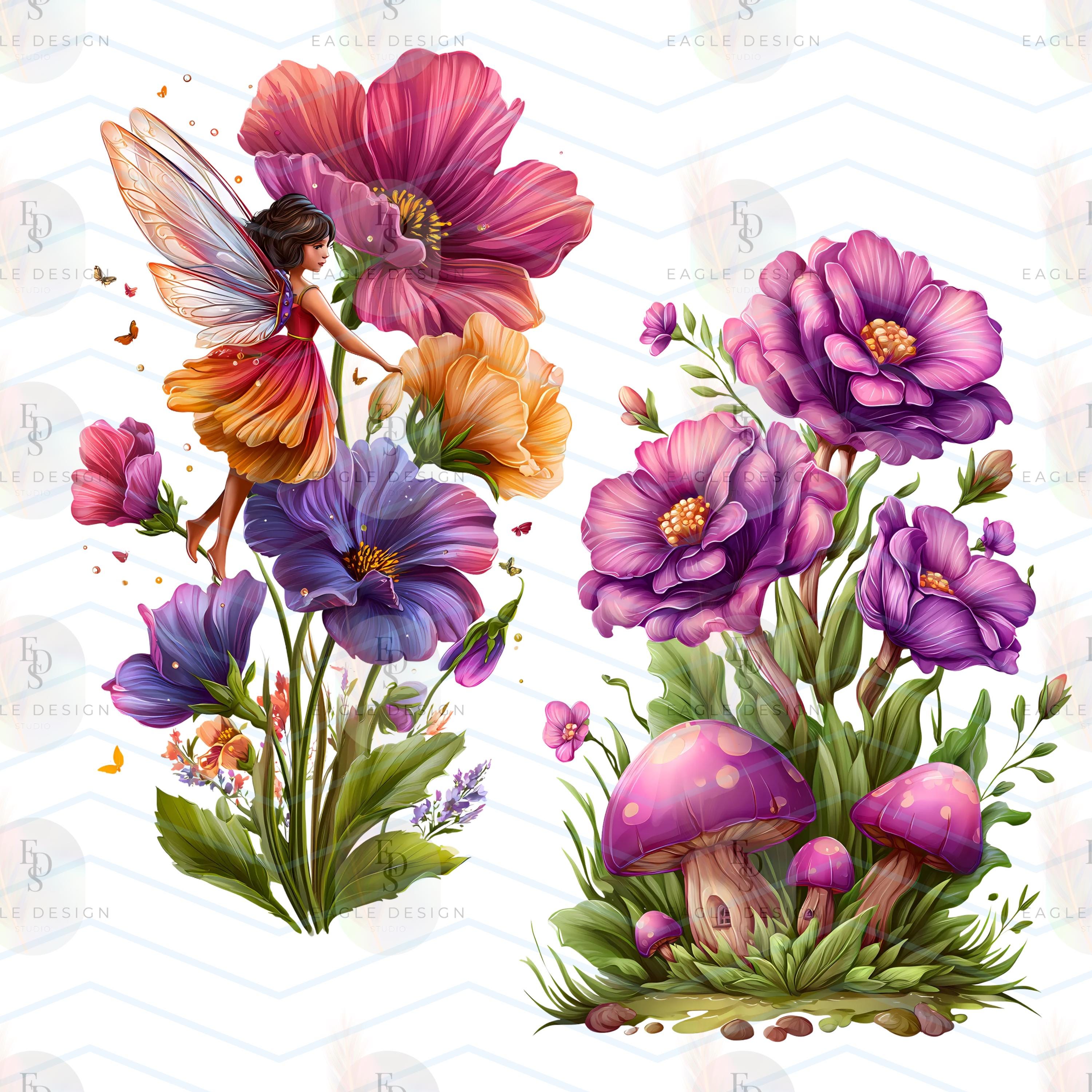 Fairy Garden Clipart PNG Bundle: Fantasy Floral Designs (digital ...
