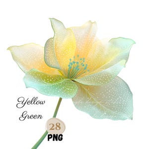 28 PNG  YELLOW Green Glowing Abstract FLOWERS clip art, Single Fantasy Flowers In Mint Green and Gold Glow, Sparkling High Quality Florals