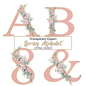 37 PNG, Alfabeto FLORAL, Letras e Números Pacote Cartão Clipart, Uso Comercial, Download Digital (300 dpi), Iniciais, Flores de Jardim
