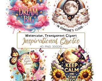 40 PNG Inspirational Quotes Clipart, Motivational Phrase Illustrations, Positive Art, Inspirational Quotes, Inspirational, Digital download