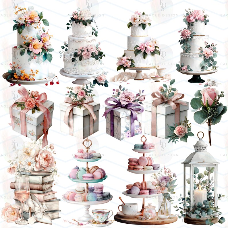 Watercolor Wedding Clipart Bundle: Elegant Floral Illustrations (80 PNG ...