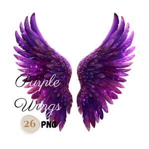 27 PNG Purple Angel Wings Clipart Bundle, Ethereal Purple WINGS Illustrations Designs, Halo clipart, Heaven Clipart, Glowing Sparkling Wings