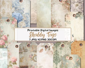 Etiquetas imprimibles estilo shabby chic, etiquetas de regalo florales vintage, artículos para diarios creativos, etiquetas grunge románticas, paquete de etiquetas imprimibles 42 PNG - 7 JPG