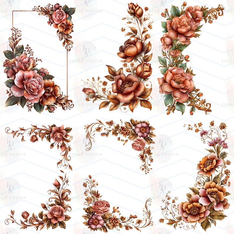 30 PNG Rose Gold Floral Frame Clipart, Decorative Corners and Borders ...