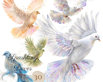 Sparkling Dove Clipart Bundle: Fantasy Bird Illustrations (PNG Digital Download)