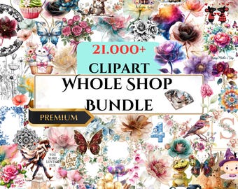 ¡TODA LA TIENDA! Más de 22.000 imágenes prediseñadas: animales, marcos, flores, bordes, vegetación, alfabetos, mandalas, corazones, verano, primavera, cumpleaños, gatos.