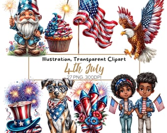 4th of July Clipart Bundle: Patriotic USA Graphics (27 PNG Digital Download