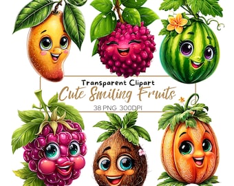 38 PNG FRUIT Cute Smiling fruits Clipart | Fruit with face Illustrations, Watermelon, Apple, Banana, Lemon, Pineapple, Orange, Berries, Pear