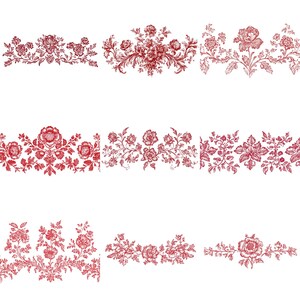 May include: Nine different red floral designs with intricate details. These designs are perfect for adding a touch of elegance to any project.