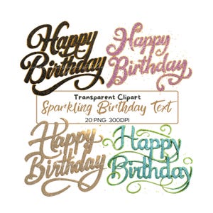 Happy Birthday Text Clipart PNG | Glitter Lettering Transparent | Sparkling Birthday PNG Sublimation Graphics | 20 PNG Bundle Birthday Pink