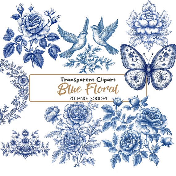 70 PNG Vintage Floral Art, Vintage Botanical, Flower Line Art, Vintage Flowers, Crests, Floral frames, Victorian Frames clip art, Blue line