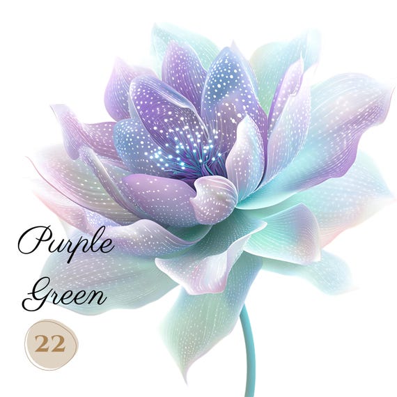 Purple Green Abstract Flower Clip Art: Watercolor PNG Bundle (Commercial Use, Digital Download)