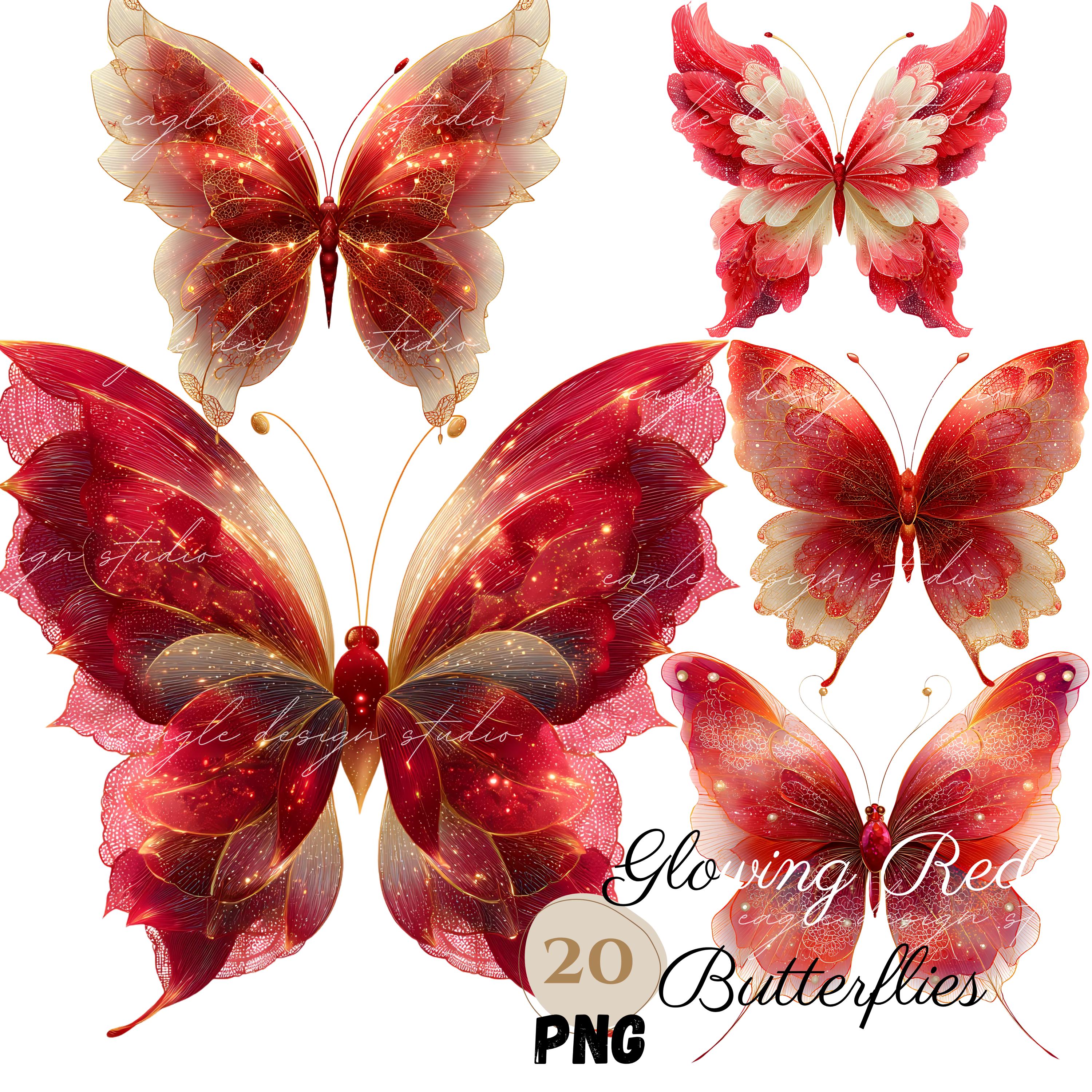 Butterfly S レッド 2枚セット Red Lace Butterfly Clipart Bundle: Ethereal PNG Illustrations