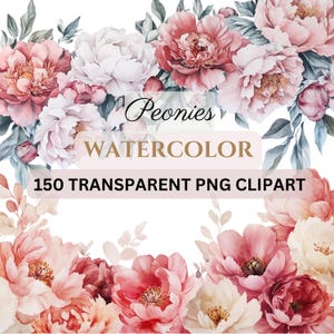 PEONY - 150 Clip Art (300 dpi, kommerzielle Nutzung, Bundle, digitaler transparenter Hintergrund, Floral, Hochzeitselemente, Junk Journal, Blumen)