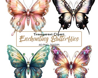 Paquete de 40 imágenes prediseñadas PNG de mariposas encantadoras, diseños de ilustraciones de mariposas lindas y caprichosas, descarga digital, uso comercial, 300 ppp