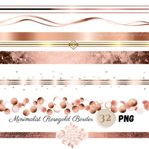 Bordure or rose, 32 cliparts PNG | séparateurs minimalistes | Bordures élégantes en or rose | Ornements numériques vintage | Intercalaire pour album de mariage