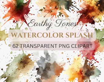 62 PNG WATERCOLOR SPLASH - Earthy tones - clip arts (300 dpi, commercial use, bundle, digital transparent, watercolor)