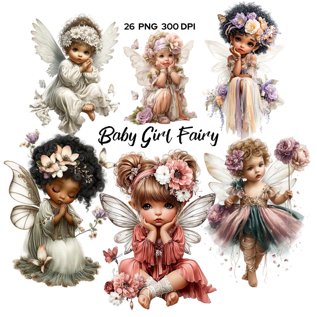 26 PNG Baby Girl Fairy Clipart Bundle PNG | Cute Angel Fairy Kids ...