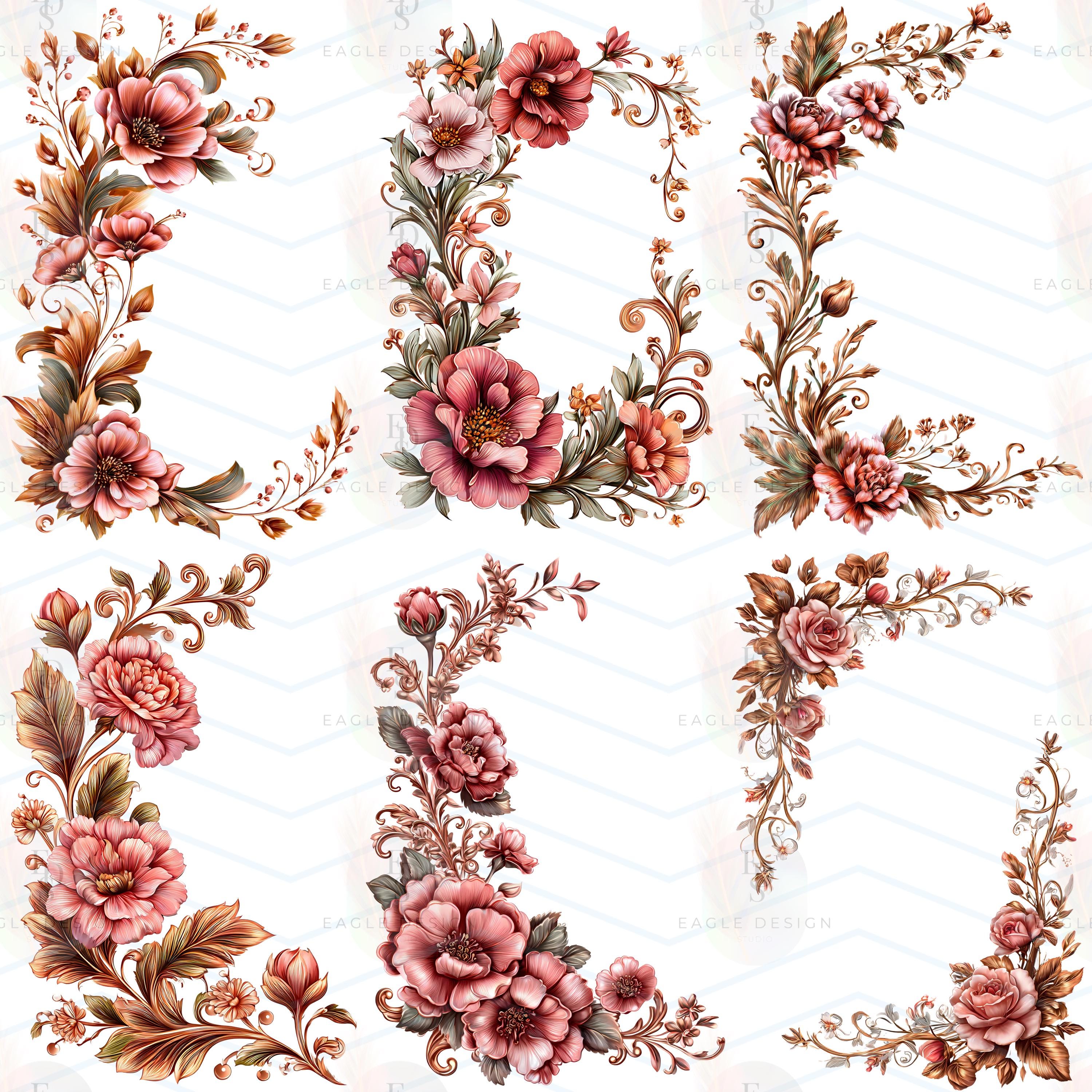 30 PNG Rose Gold Floral Frame Clipart, Decorative Corners and Borders ...