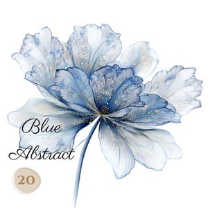 20 PNG FIORI astratti BLU scuro ad acquerello clip art (300 dpi, uso commerciale, digitale, inchiostro alcolico) contorno dorato, fiori blu marino