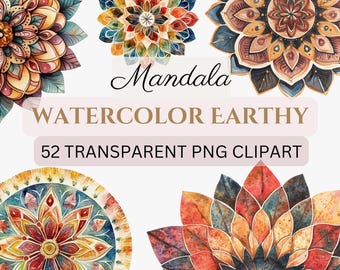 52 PNG MANDALA - Earthy tones - clip arts (commercial use, digital transparent, junk journal, invitations, cards, prints) Vector Design