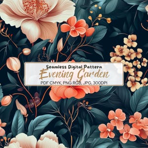 FLORAL Evening Garden Seamless Digital Paper, Journal, Scrapbook Paper, Commercial Use, Holiday paper, Seamless Pattern, png, jpg, pdf