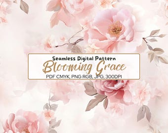 FLORAL Blooming Grace Seamless Digital Paper, Journal, Scrapbook Paper, Commercial Use, Holiday paper, Seamless Pattern, png, jpg, pdf