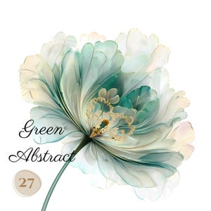 27 PNG GREEN Gray Abstract FLOWERS clip arts (300 dpi, commercial use, bundle, digital, watercolor, alcohol ink) gold green flowers