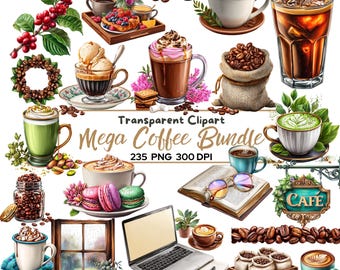 235 PNG Coffee Clipart, Mega Coffee Bundle, Latte, Cappuccino, Matcha, Iced Coffee, Barista, Coffee Beans, Cafe Decor, Commercial Use
