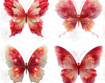 Red Lace Butterfly Clipart Bundle: Ethereal PNG Illustrations