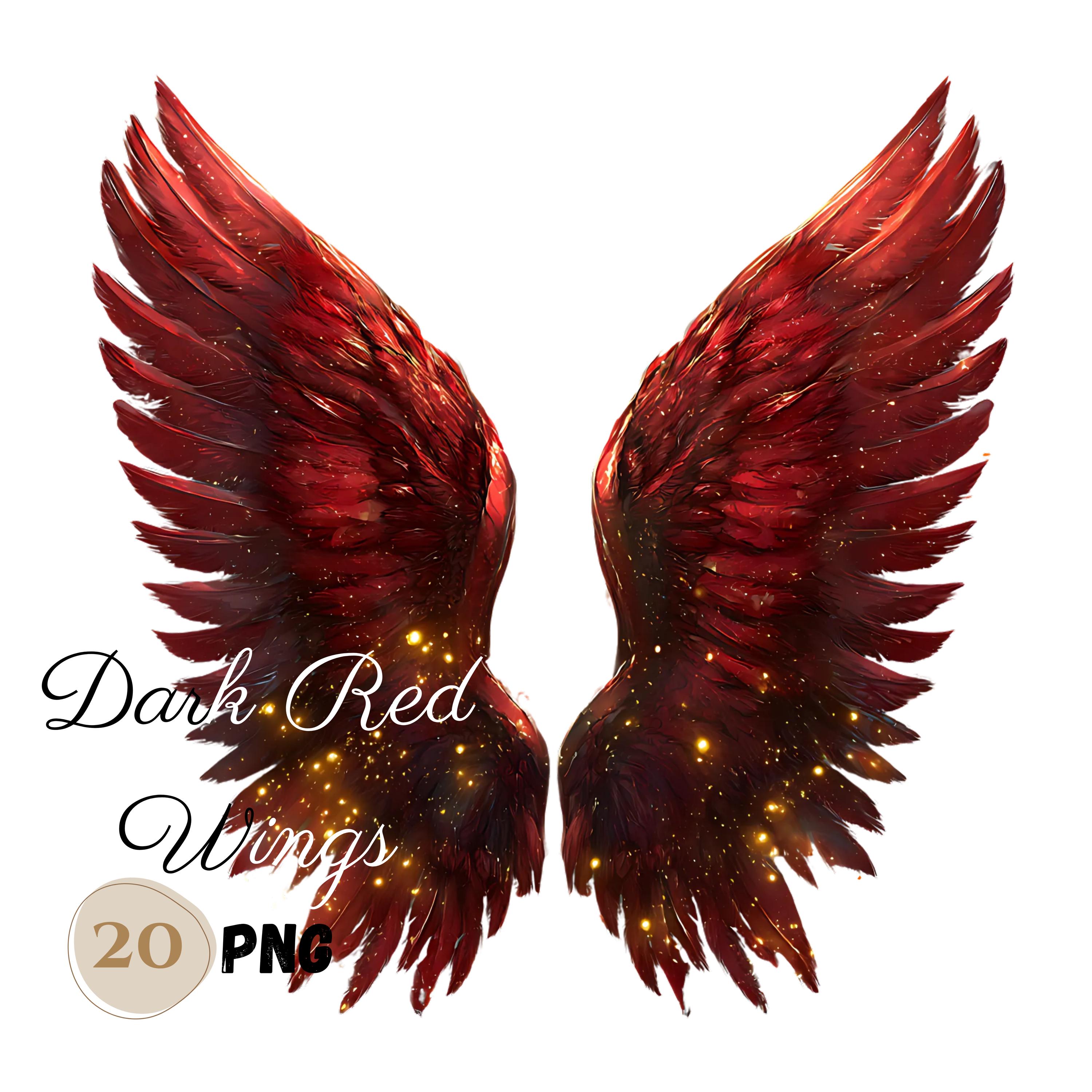 20 PNG DARK Red Angel Wings Clipart Bundle, Ethereal Red WINGS Illustrations Designs, Halo clipart, Heaven Clipart, Glowing Sparkling Wings