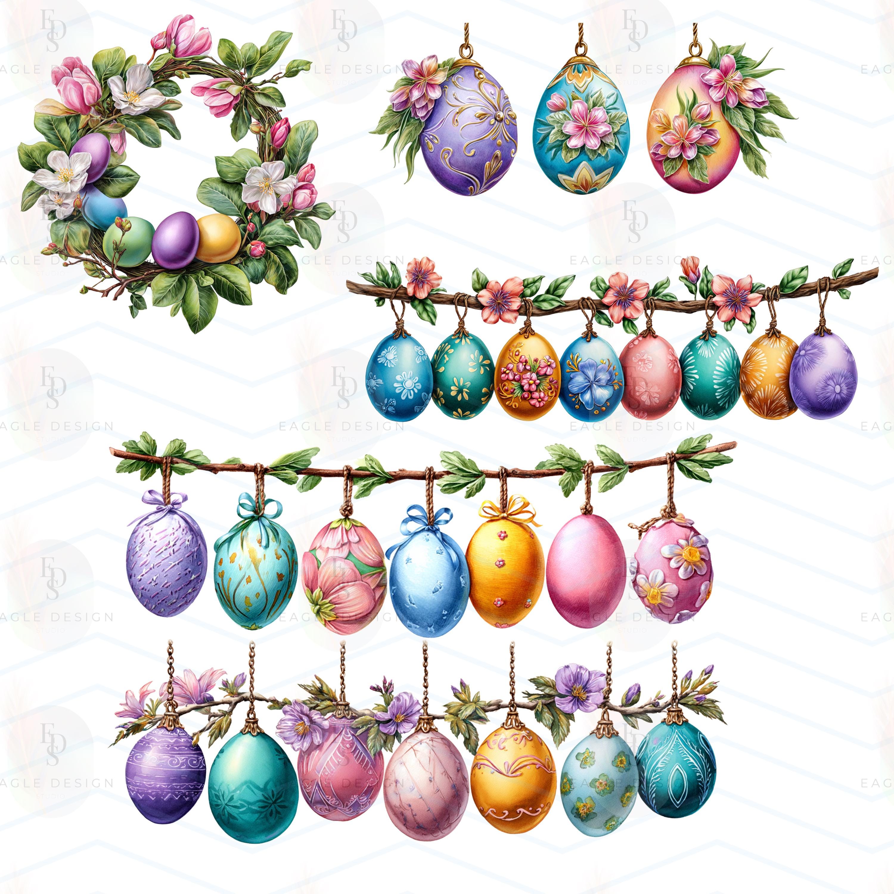 Easter Clipart Bundle PNG, Watercolor Bunny Eggs Floral Graphics ...