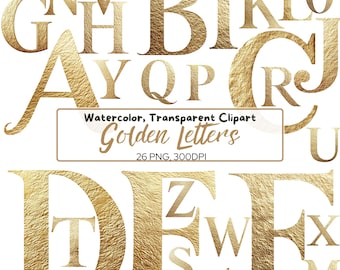 26 PNG, GOLD Alphabet Letters Bundle Card Clipart, English Alphabet Floral Letters Clipart, Digital Download, Golden Wedding letters