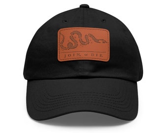 Join or Die Leather Patch Hat, Benjamin Franklin Design, Revolutionary War Gifts, Vintage American History Cap, Liberty and Freedom Ball Cap